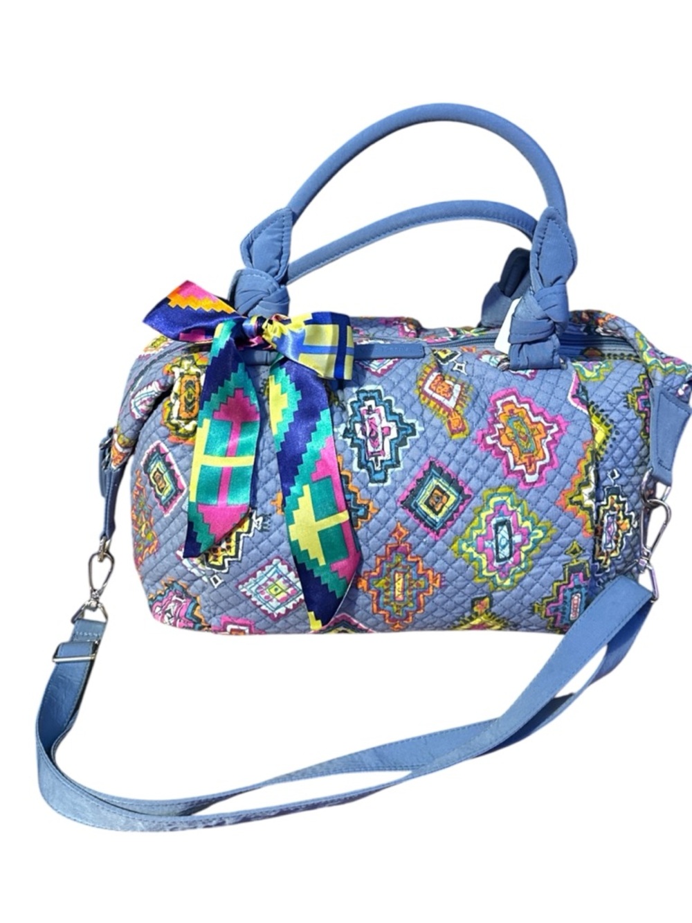 Vera Bradley Light Blue Quilted Satchel with Multicolor Ikat Print - Picture 2 of 7